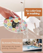 Absorbent Cup Coasters Set of 6 with Holder, Cat Flower - Image 2