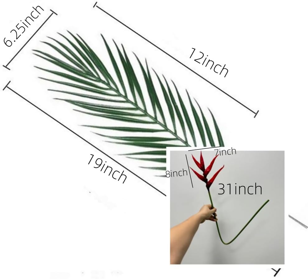 3Pcs Red Bird of Paradise Artificial Flowers with 10 Pcs Areca Palm Leaves - Image 4