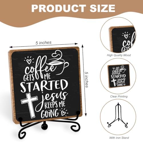 Christian Coffee Decor, Wooden Desk Sign with Metal Stand for Coffee Bar - Image 2