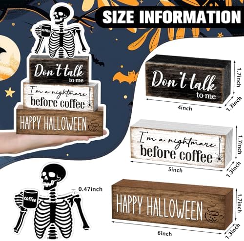 4 Pcs Halloween Coffee Table Decor Skeleton Nightmare Before Coffee Sign - Image 3