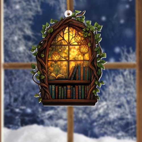 Gothic Window Book Ornament – Stained Glass Style Acrylic Christmas Ornament with Books & Ivy, Fantasy Home Décor, Book Lover Gifts for Women, Teacher & Librarian Holiday Decoration(Sun-19) - Image 5