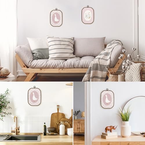 dvhdajed Coquette Pink Bow Goose Wall Art Decor, Preppy Goose Framed Canvas Art, Pink Nursery Wall Decor, Gooses Floral Octagon Wall Hanging Decor for Baby Nursery Bedroom Living Room, 10.2x7 Inch - Image 5