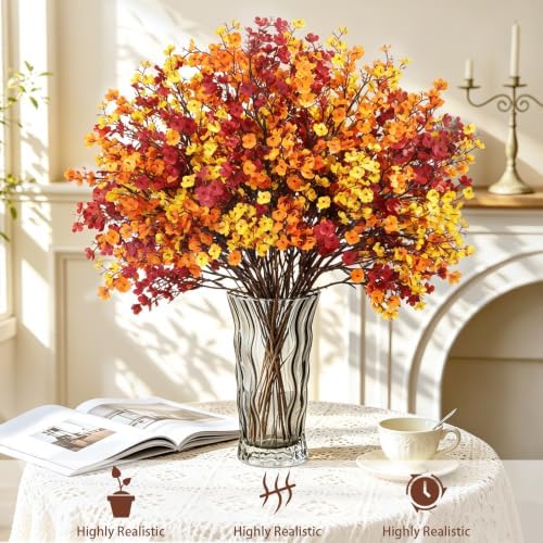 30PCS Fall Artificial Flowers Baby Breath, Burgundy & Orange Fall Flowers - Image 4