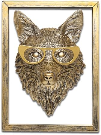 Newinhome Animal Heads Wall Decor (Includes Metal Frame) Resin Animals Sculptures Head Wall Hanging Decoration Gold vintage Wall Sculpture for Living Room Bedroom Office(Fox) - Image 2