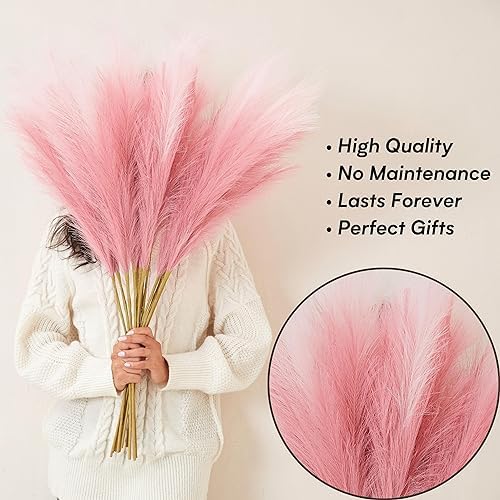 Pink Pampas Grass Decor, 9 PCS 37''/3.1FT Tall Fluffy Faux Pompas Floral, Large Artificial Pompous Grass Branches for Floor Vase Fillers, Boho Farmhouse Room Wedding Décor（Pink） - Image 6