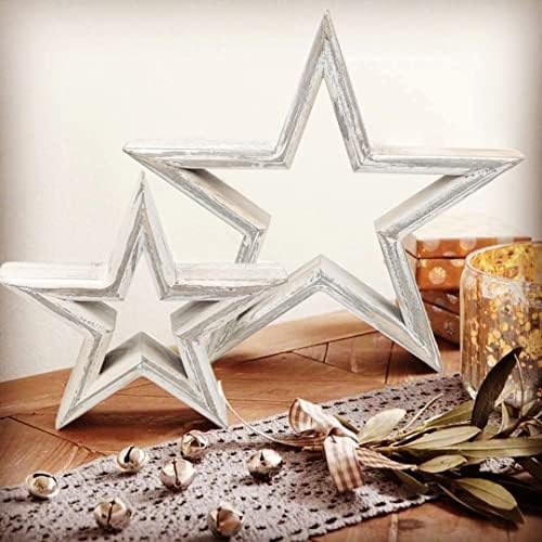 LOSOUR Set of 2 Decorative Objects Stars-Tiered Tray Decor, Coffee Table Decor, Shelf Decor Accents, Bookshelf Decor, Entry Table Decor, Desk Decor for Modern Farmhouse Decor (Washed White) - Image 3