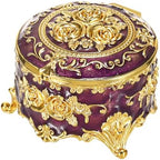 Hipiwe Vintage Jewelry Box Small Trinket Storage Organizer Box Gold Metal Chest Ring Case Treasure Chest Round Keepsake Boxes for Earrings Necklace Gift for Women,Purple by Hipiwe
