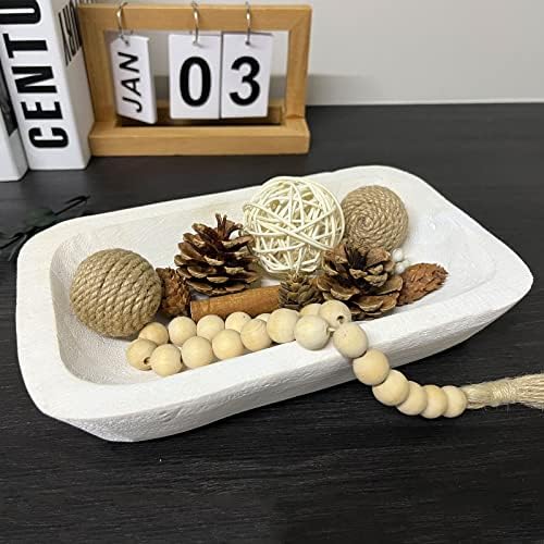 Wooden Dough Bowl Decor, Bread Bowl Home Decor, Handmade (10 * 6 * 2 inch white) by BEDAZE