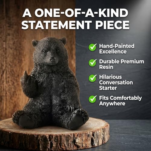 Black Bear Middle Finger Figurine, Hilarious Funny Resin Bear Statue - Image 5