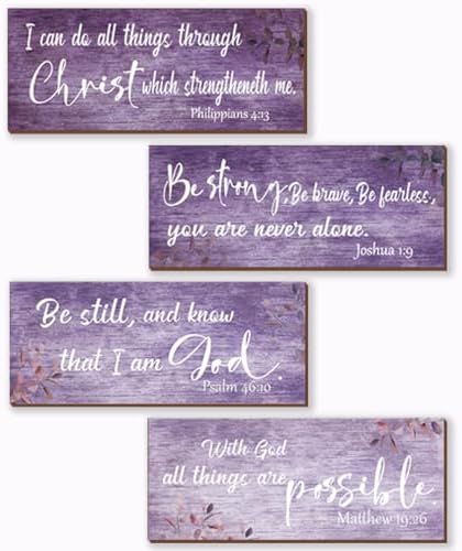 4 Pieces Bible Verses Wall Decor Purple Bathroom Decor Christian Signs Religious Art for Home Motivational Prayer Wall Art for Living Room Office Bedroom Bathroom(Purple,10x4") by Unknown