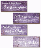 4 Pieces Bible Verses Wall Decor Purple Bathroom Decor Christian Signs Religious Art for Home Motivational Prayer Wall Art for Living Room Office Bedroom Bathroom(Purple,10x4") by Unknown
