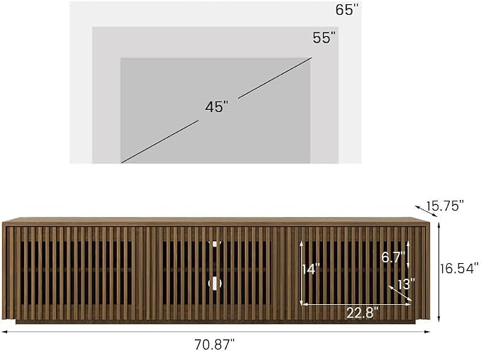 POVISON Mid Century Modern Wood Slatted TV Stand - Image 2