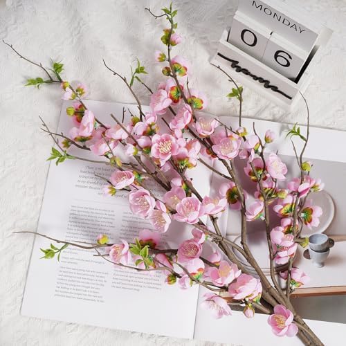 Pink Cherry Blossom Branches Artificial Plum Blossom Fake Flowers Artificial Flowers Silk Flowers 4PCS 35.4'' Long Stem Artificial Flowers for Tall Vase for Indoor Home Decoration,No Vase - Image 3