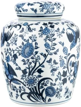Creative Co-Op Decorative Bird Ceramic Ginger Jar with Lid, Blue and White - Image 4