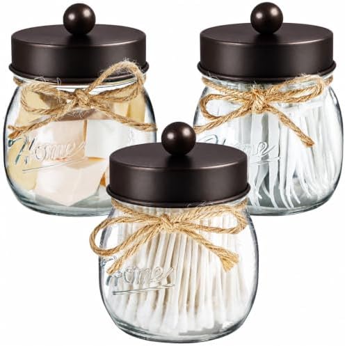 SheeChung 3 Pack Glass Mason Jar Qtip Holder, Bronze Stainless Steel Lids by SheeChung
