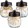 SheeChung 3 Pack Glass Mason Jar Qtip Holder, Bronze Stainless Steel Lids by SheeChung