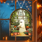 Halloween Stained Glass Ghost Plant Ornament, Suncatcher Decor - Image 6