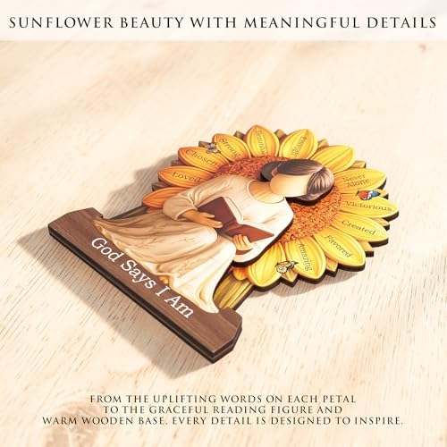 Christian Gifts for Women, God Says I Am Sunflower Bible Verse Desk Decor - Image 6