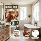 Brush Now Moo Later Highland Cow Tin Sign Rustic Bathroom Decor - Image 5