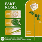 Artificial Flowers Artificial Roses Fake Roses 23.2In Long Stem Artificial Flowers for Tall Vase Silk Rose Suitable for Wedding Decor Valentine's Day DIY Bouquet Spring,Pattern White,20PCS - Image 2