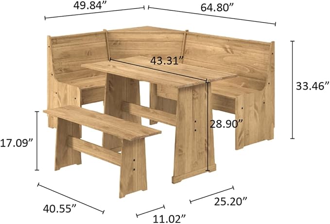 Furniture Dash Solid Wood Corner Dining Set 64.8" W x 19.9" D x 33.4" H- - Image 7