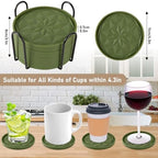 OIAHOMY 8 Pcs Coasters with Holder for Beer, Coffee, Silicone Coaster Set for Table Decor for Kitchen, Bar, Dining Room, Living Room, Housewarming Gifts - Green - Image 2