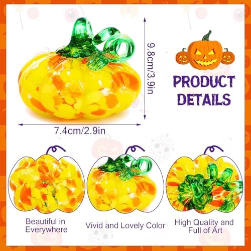 Hand Blown Glass Pumpkin Figurine Yellow Fall Thanksgiving Table Decor - Image 3