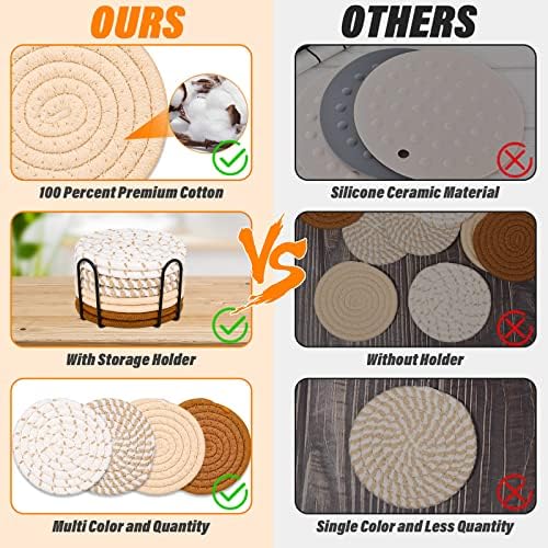 Mckanti Drink Coasters Set of 8, 4 Colors Absorbent Coasters for Drinks, Minimalist Cotton Woven Coaster for Living Room Decor, Fall Home Decor, 4.3 Inches - Image 3