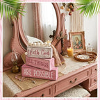 Yuntau 4 Pcs Pink Shelf Decor Wooden Blocks Farmhousetiered Tray Decor - Image 4