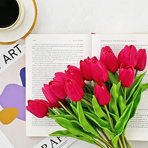 ONLY ART Artificial Hot Pink Tulips 20 Pcs – 13.5 Inch PU Faux Flowers with Bendable Stems for Home Décor, Wedding Centerpieces, DIY Floral Arrangements, New Year and Valentine's Day - Image 7