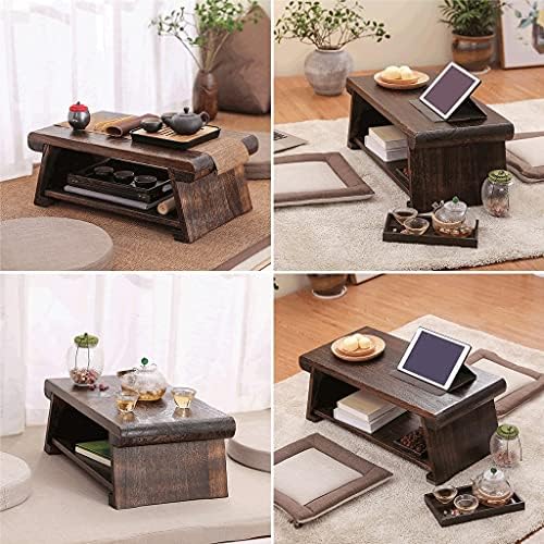 End Table, Coffee with Storage Shelf, 2-Tier Retro Japanese Tea - Image 4