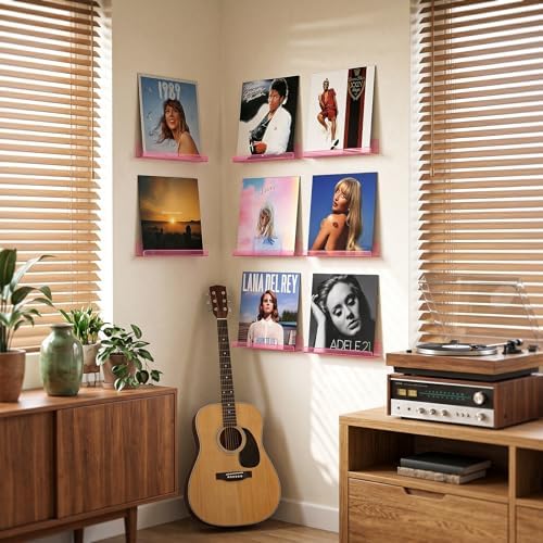Vinyl Record Wall Mount Shelves, 12 inch Vinyl Holder, 8 Pack, Pink - Image 3