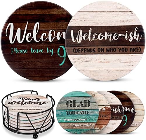 Funny Coasters - House Warming Gifts New Home - Housewarming Gifts for Women, Men, Couple, New Homeowner - Farmhouse Bar Coasters for Drinks with Holder - First Apartment Essentials by UltimateHostess