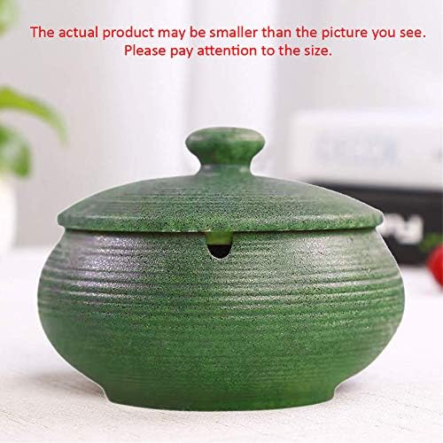 Lependor Ceramic Ashtray with Lid,Windproof,Ash Holder for Smokers,Desktop Smoking Ash Tray for Home Office Decoration - Dark Green - Image 2