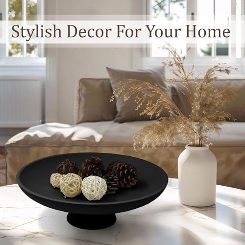 LIN CHUAN Large Decorative Bowl, Resin Pedestal Fruit Bowl, Matte Black - Image 4