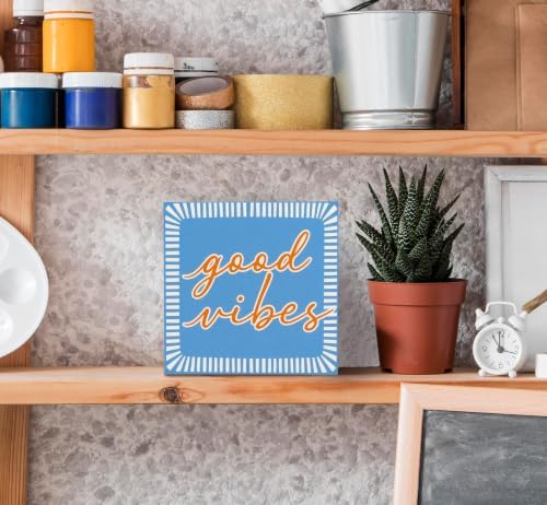 SRADMO Vintage Minimalist Blue Inspirational Wood Box Sign Desk Decor - Image 4