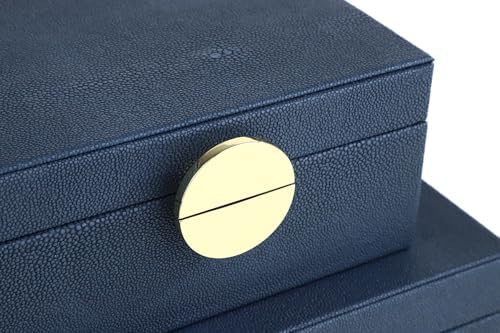HofferRuffer Faux Leather Jewelry Boxes, Decorative Boxes Storage Accessory Organizer with Gold Hardware Decor, Classic Vegan Leather Set of 2 Pieces (Navy Blue) - Image 6