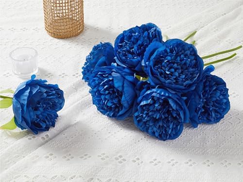 SITUMEIZI 10PCS Artificial Peony Flowers, Real Touch Fake Silk Bouquet with Stems for Home Mothers Day Wedding Party Centerpieces Table Decoration Indoor(Royal Blue) - Image 4