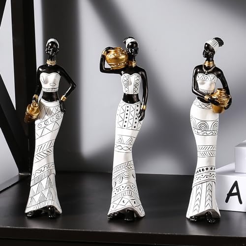 3 Pack African Art Sculptures- Vintage African Statues For Home Decor- Women's Tribal African American Figurines- Bookshelf, Office Decor- Deal For Birthday, Christmas, Thanksgiving, Mom Gifts-White - Image 2