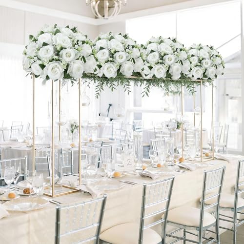 2 Pcs Flower Centerpieces for Tables White Arrangement Bouquet, 12.6in - Image 6