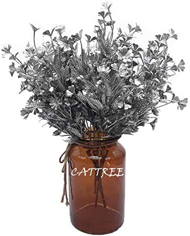 Artificial Plants for Christmas, CATTREE Plastic Grass Faux Shrubs Fake Leaves Simulation Flowers Bushes Home Indoor Outdoor Garden Wedding Festival Decoration Hall Table Planter Filler – Silver 2 Pcs - Image 2