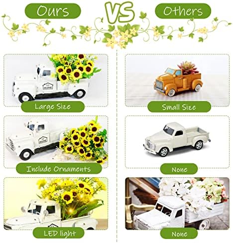 OurWarm White Vintage Truck Decor with Sunflowers, Rustic Farmhouse Decor - Image 5