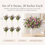 20" Artificial Flowers Bouquet for Vase Indoor, 6 stem Faux Silk Daisies Lavender Silver Dollar Eucalyptus Leaves Wildflower Floral Arrangement Home Decor for Living Room Dining Table Entryway - Image 4