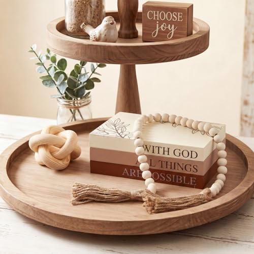 Capoda 5 Pcs Decorative Books with Wooden Knot Bead Garland, Brown, Faith - Image 3