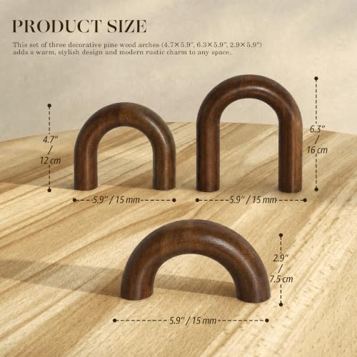 EOSAHR Acacia Wood Arch Decor Set: Wood Sculpture for Office Decor, Brown - Image 2