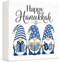 Christmas Decorations Happy Hanukkah Blue Gnome Wood Box Sign by GUDIO
