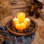 Hanobe Wooden Coffee Table Trays, 2PC Decorative Round Candle Holder Plate - Image 5