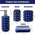 4 Piece Ceramic Bathroom Accessories Set –Soap Dispenser,Toothbrush Holder,Tumbler & Soap Dish,Includes Silicone Funnel,Non-Slip,Modern Farmhouse Countertop Organizer Set for Bathroom Decor, Navy Blue - Image 3