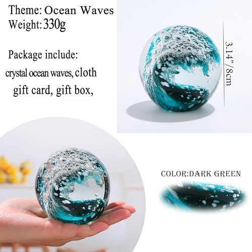 Qianwei Ocean Waves Hand Blown Glass Decor Crystal Ball Sea Figurines Gifts - Image 2