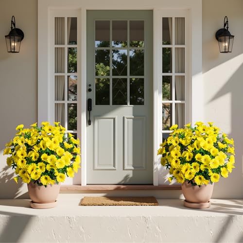 Yellow Artificial Morning Glory Flowers for Outdoor Planters, Premium UV Resistant Silk Faux Flowers for Porch, Hanging Basket & Window Box, Spring Garden Decor, No Pot, 13.3 Inch, 8 Bundles - Image 6